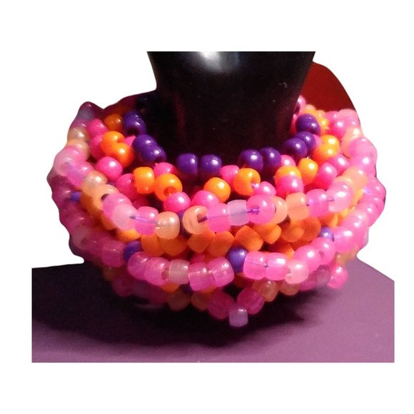 3D Kandi Cage Cuff-Purple/Pink/Orange Pony Beads-Glow in Dark EDC Handmade - Picture 3 of 6